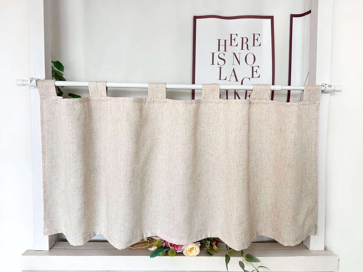 Vitrage, ondoorzichtig, kort, raamgordijn, privacy, bistrogordijn, linnenlook, gordijnen, textuur, keukengordijnen, moderne gordijnen, store effen (b x h 100 x 60 cm) met lussen, 1 stuk