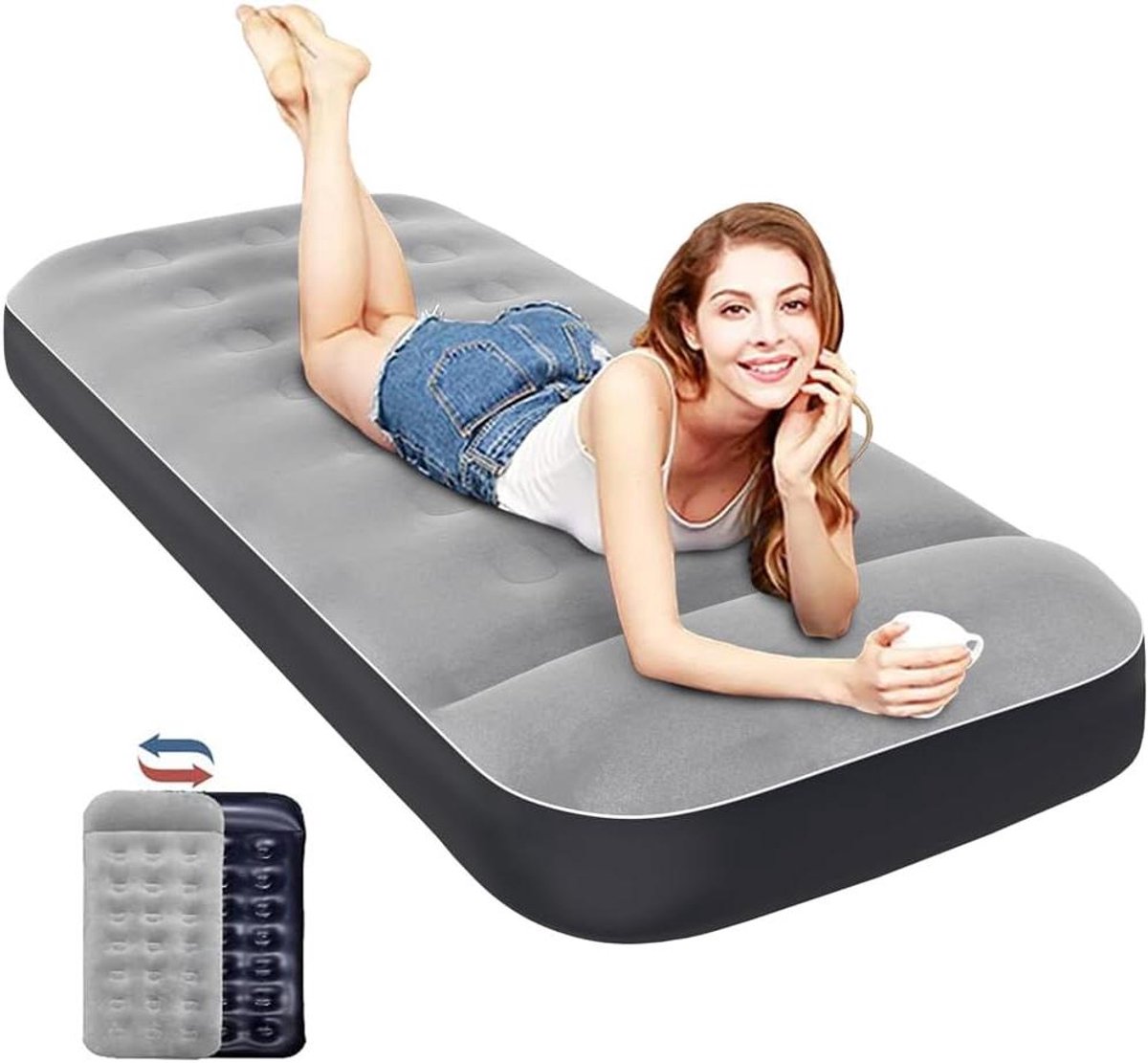 Luchtbed - Slaapmat - Kamperen Reizen - Ingebouwd Kussen - 188 x 76 cm - Grijs