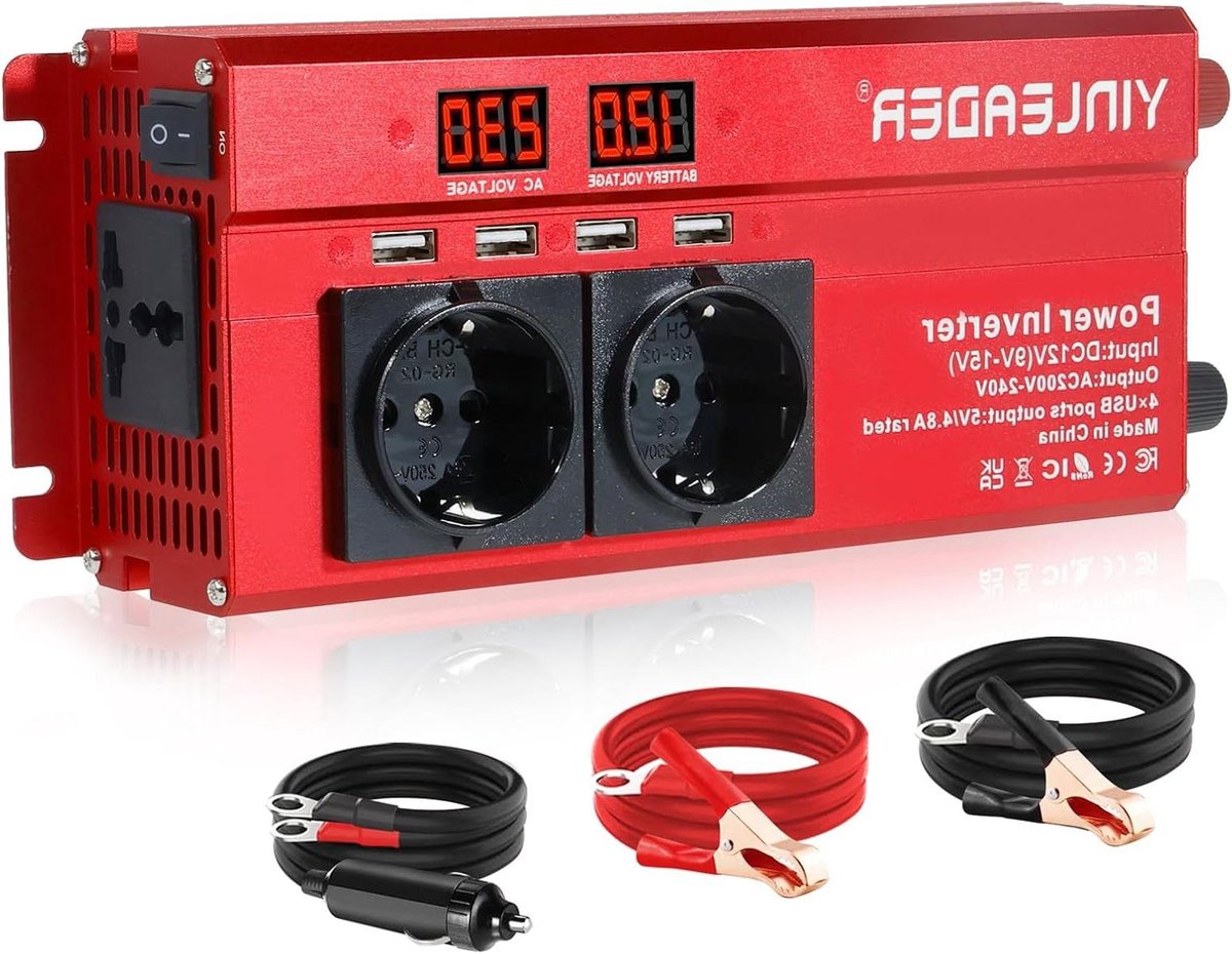 Spanningsomvormer - Stroomomvormer - Apparaten Aanjagen - 2000W Piekvermogen - 21 cm - Zwart
