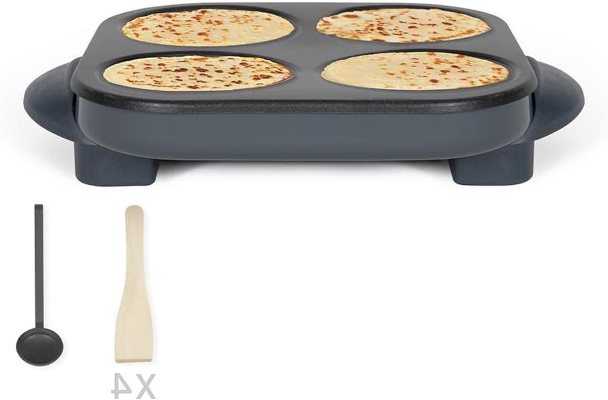 Crêpepan Pannenkoekenmaker Mini Pannenkoeken Bakken Automatische Thermostaat 4 Mini Pannen Grijs