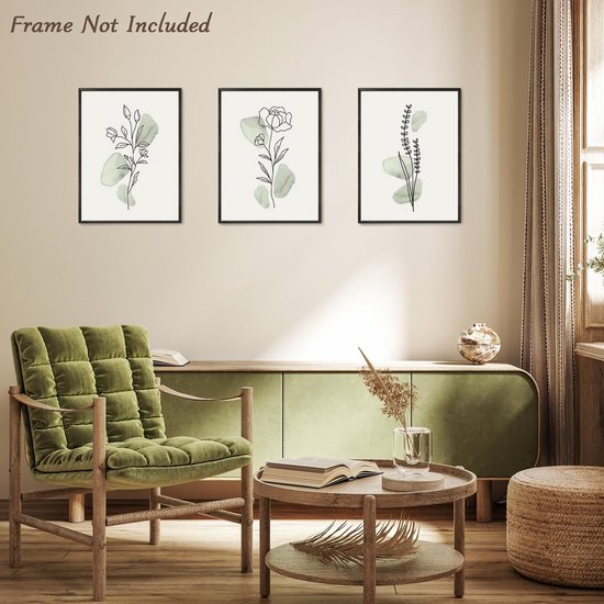 Abstracte Botanische Wanddecoratie Poster Minimalistische Sage Green Bloemen Lijn Muurposters voor Slaapkamer Woonkamer Decor 12x16 in Niet Ingelijst Set van 3 — afbeelding 5