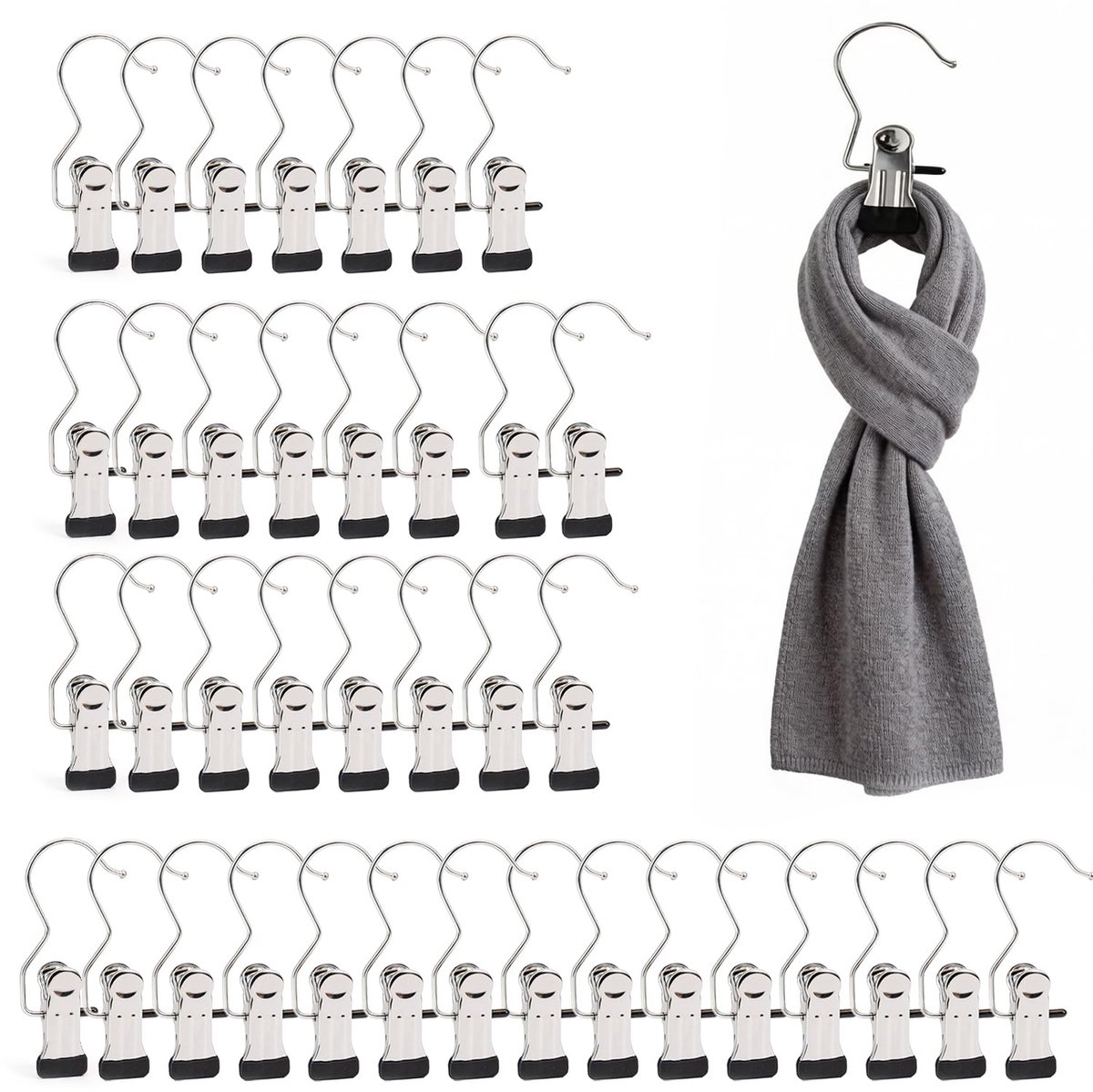 40 stuks wasknijpers van roestvrij staal, antislip washaken met 360° draaibare kleerhangerclip, laarzenklemmen en hangers van metaal voor broeken, schoenen, handdoeken (zwart)