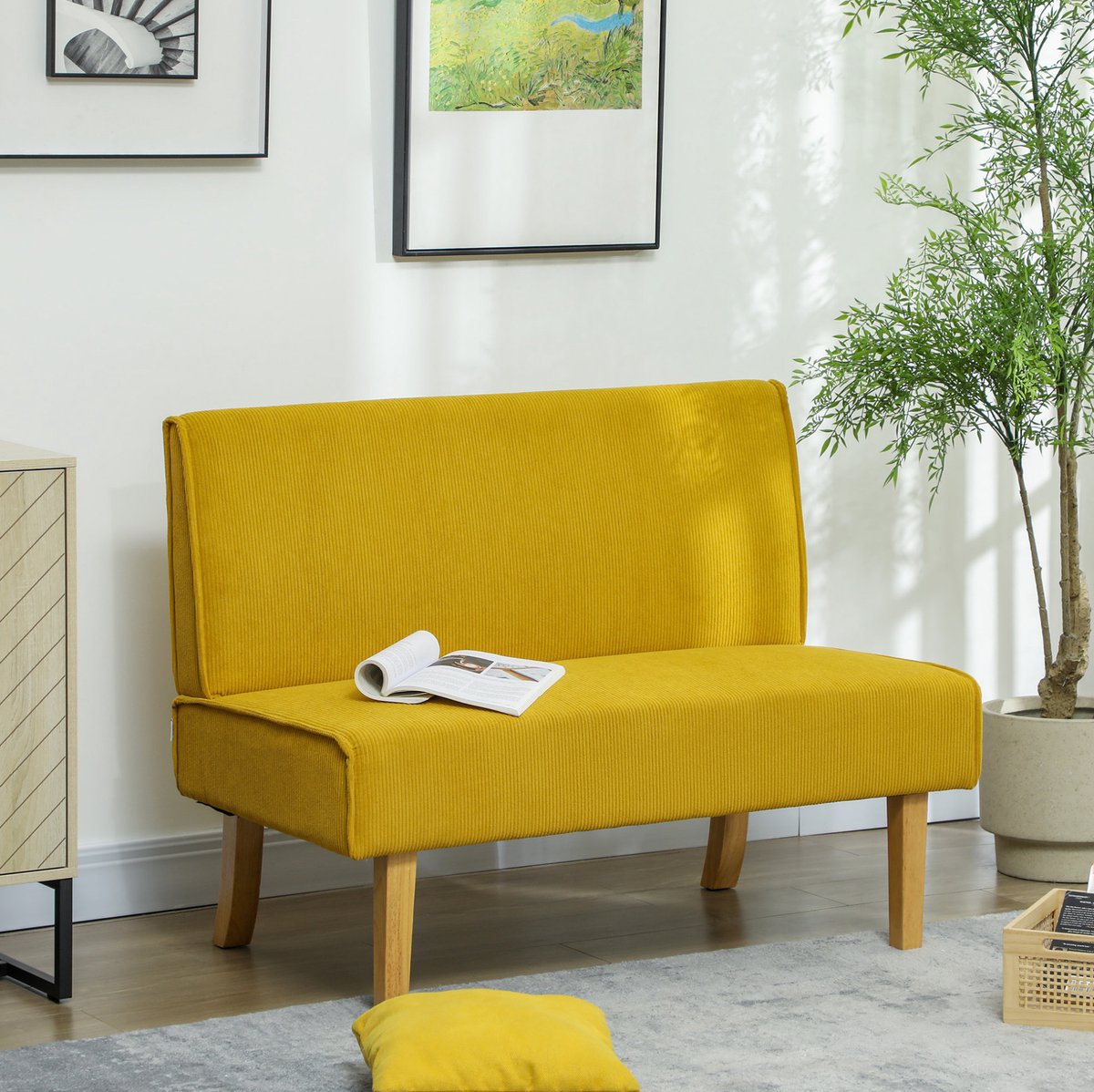 HAUSS SPOLE Zitbank - 2-Zits Sofa - Ruimtebesparend Zonder Armleuningen - Voor Woonkamer En Slaapkamer - Polyester Geel