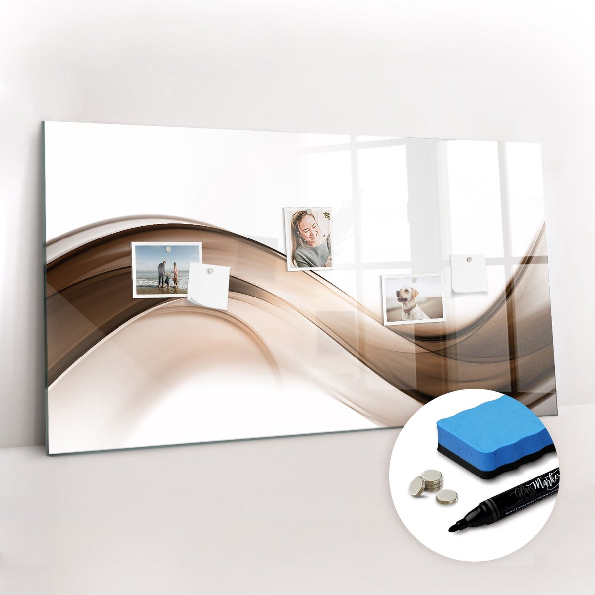 Tulup Whitebord - Abstracte lijn - 120 x 60 cm - Veelkleurig Magnetisch Bord Kind - Gratis 5 Sterke Magneten + Whiteboard Marker & Wisser - Minimalistisch Prikbord - Memobord Magnetisch - Planning Muur