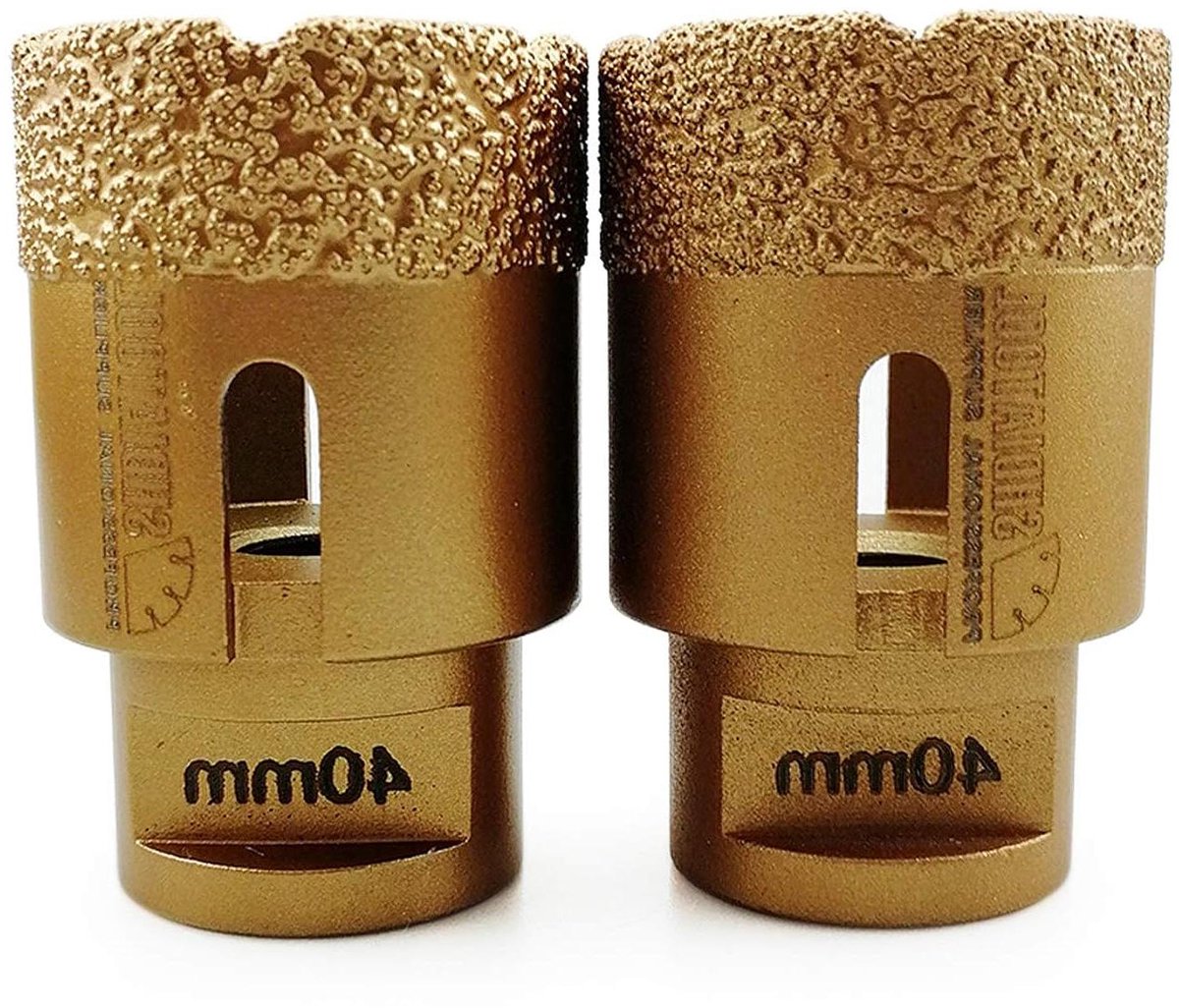Diamantboor 2 stuks - Gatenzaag boorkroon - Droog boren - Vacuüm gesoldeerd - 40 mm - Goud