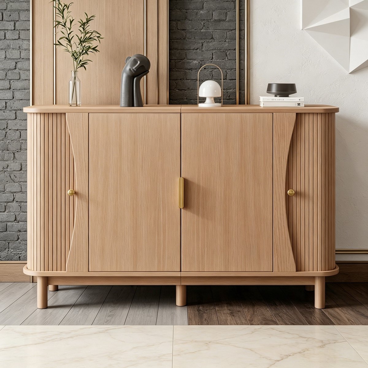 MIVRAY Dressoir - Opbergkast Met Verstelbare Plank En Zachte Scharnieren - Voor Woonkamer Hal Of Eetkamer - MDF - 140x40x88 Cm - Naturel