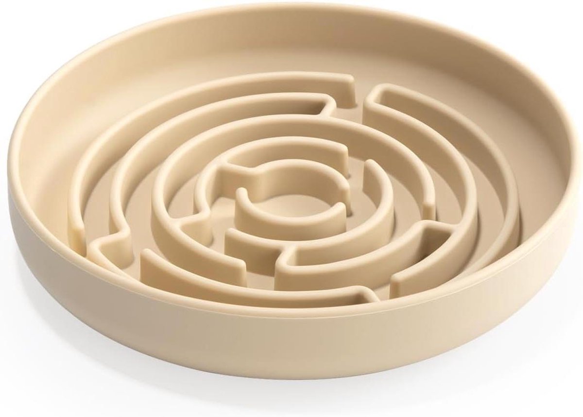 Slow Feeder Hondenbak - Voerbak Anti-verstikking - Gezonder Eten Bevorderen - Uniek Doolhof Patroon - 20 cm Diameter - Beige