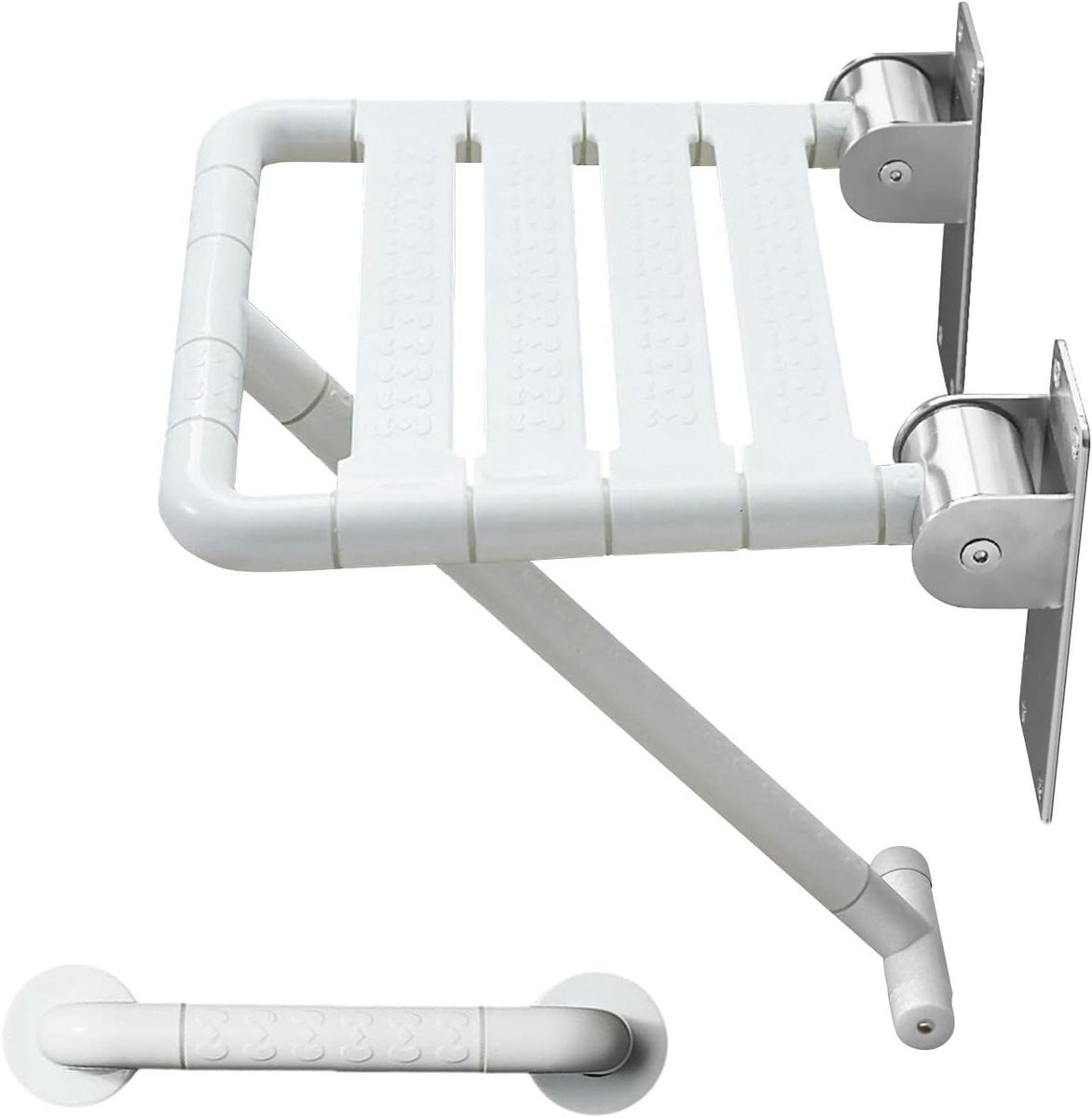 Opvouwbare Douchezitting - Douchestoel Wandmontage - Veilig Douchen - Met Steunbeen - 200 kg Draagvermogen - Wit