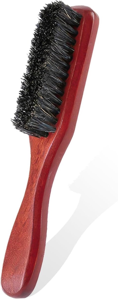 Baardborstel met stijve wildzwijnharen en handvat van perenhout, bevordert de groei van een gezonde baard, ideaal voor gebruik met balsem en oliën, lengte 16 cm