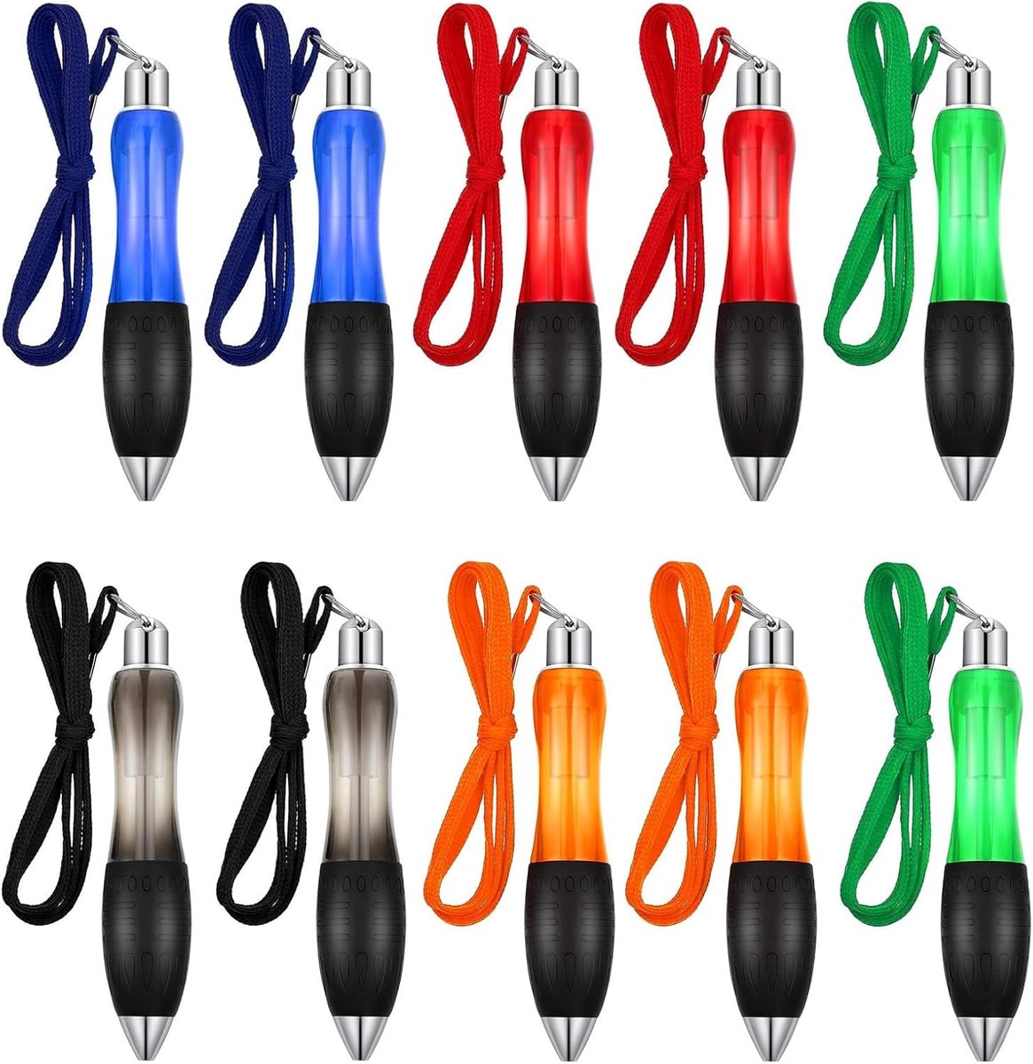 Balpennen, dikke balpennen met nekkoord, balpenset, zwarte navulling 1,0 mm, ergonomische grip voor school en kantoor briefpapier (5 kleuren)