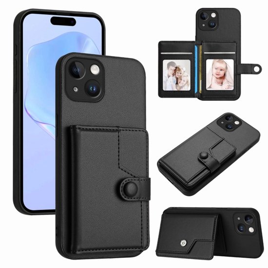 Voor iPhone 13 mini Button Card Bag RFID Anti-diefstal telefoonhoesje (zwart)