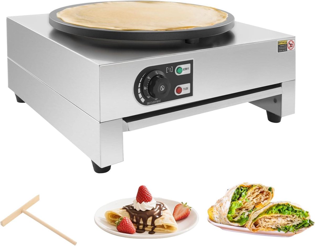 Elektrische Pannenkoekenmaker - Crêpe Machine - Lekkere Gerechten Bereiden - Instelbare Temperatuur - 40 cm Diameter - Zilver Zwart