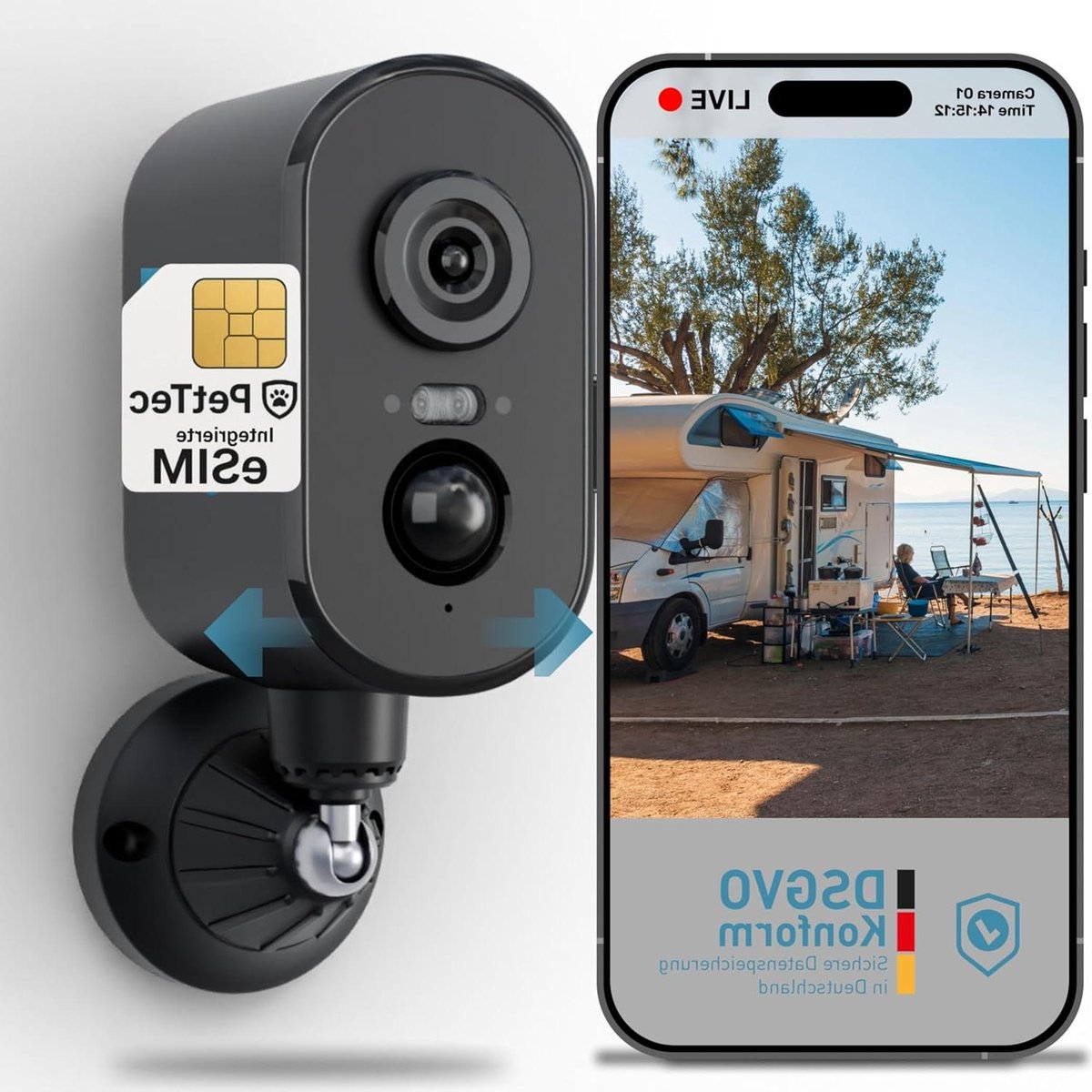Huisdiercamera 4G - Buitencamera LTE - Huisdieren Bewaken - Ultravisie Bewegingsdetectie - 19.2 x 6 x 7.5 cm - Zwart