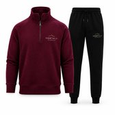 Trainingspak Heren – Half Zip Sweater met Sportbroek – Joggingpak North 01 – Bordeauxrood – Maat XXL