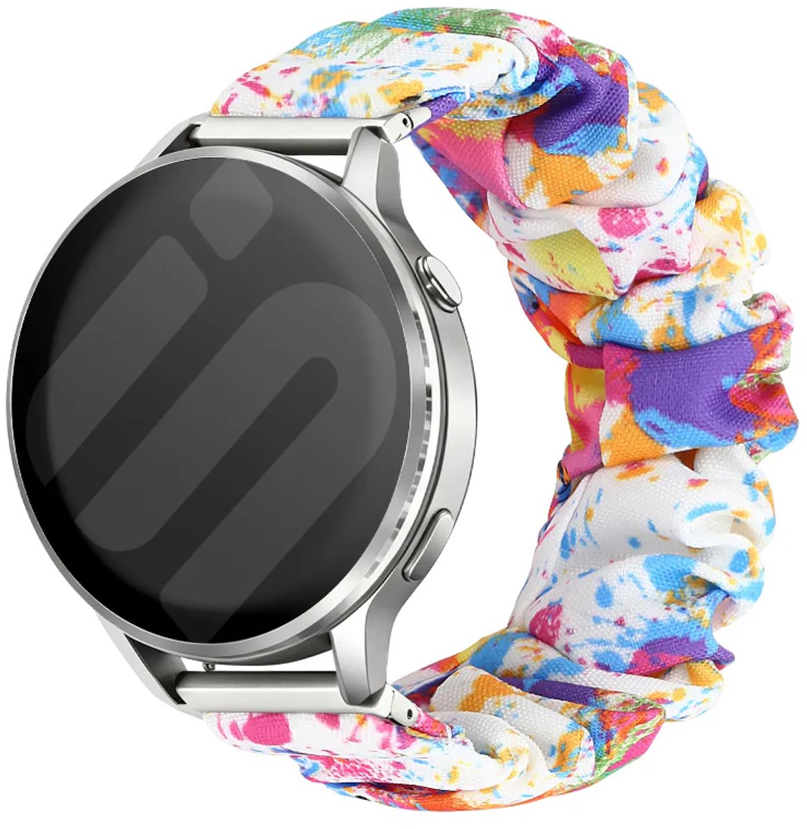 Strap-it Scrunchie Nylon bandje 20mm geschikt voor Garmin Vivoactive 6 / 5 / 3 / Vivomove / 3 / HR / Style / Luxe / Sport / Trend / Forerunner 645 / 570 / 245 / 170 / 165 / 70 / 55 / Venu / SQ / SQ2 / 2 Plus / Approach S12 / S40 / S42 - Meerkleurig