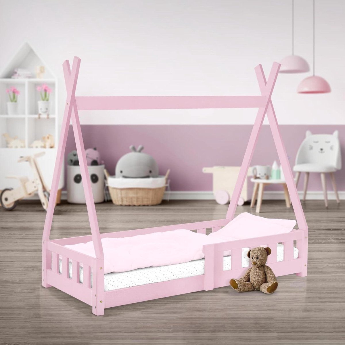 Kinderbed Tipi - Huisbed Peuterbed - Veilig Slapen - Massief Grenenhout - 70x140 cm - Roze