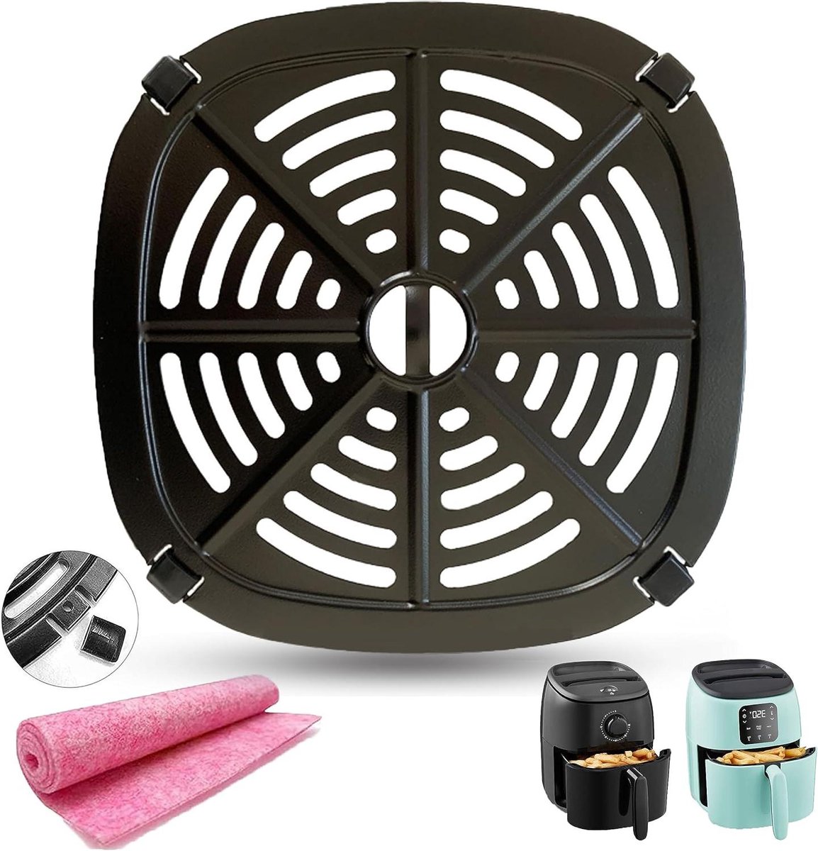 Airfryer Crisper Tray Grillplaat Rooster Gezond Koken Dubbellaags Antiaanbaklaag 6.89x6.89IN Zwart