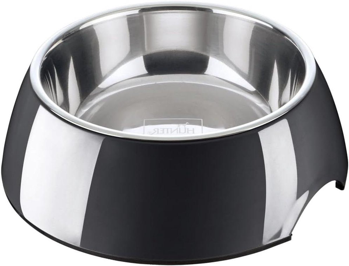 Melamine Voerbak - Hondenbak Kattenbak - Huisdieren Voeden - Uitneembare RVS Kom - 350 ml - Zwart
