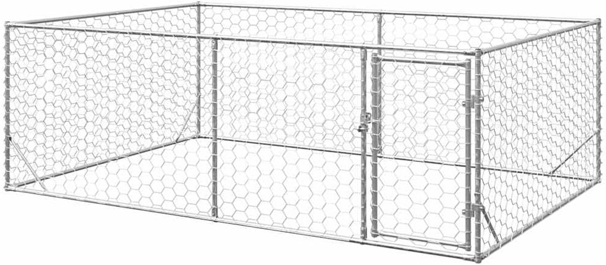 Hondenren Buiten - Rondom Ren - Veilige Ruimte - Gegalvaniseerd Staal - 300x100x200 cm - Zilver