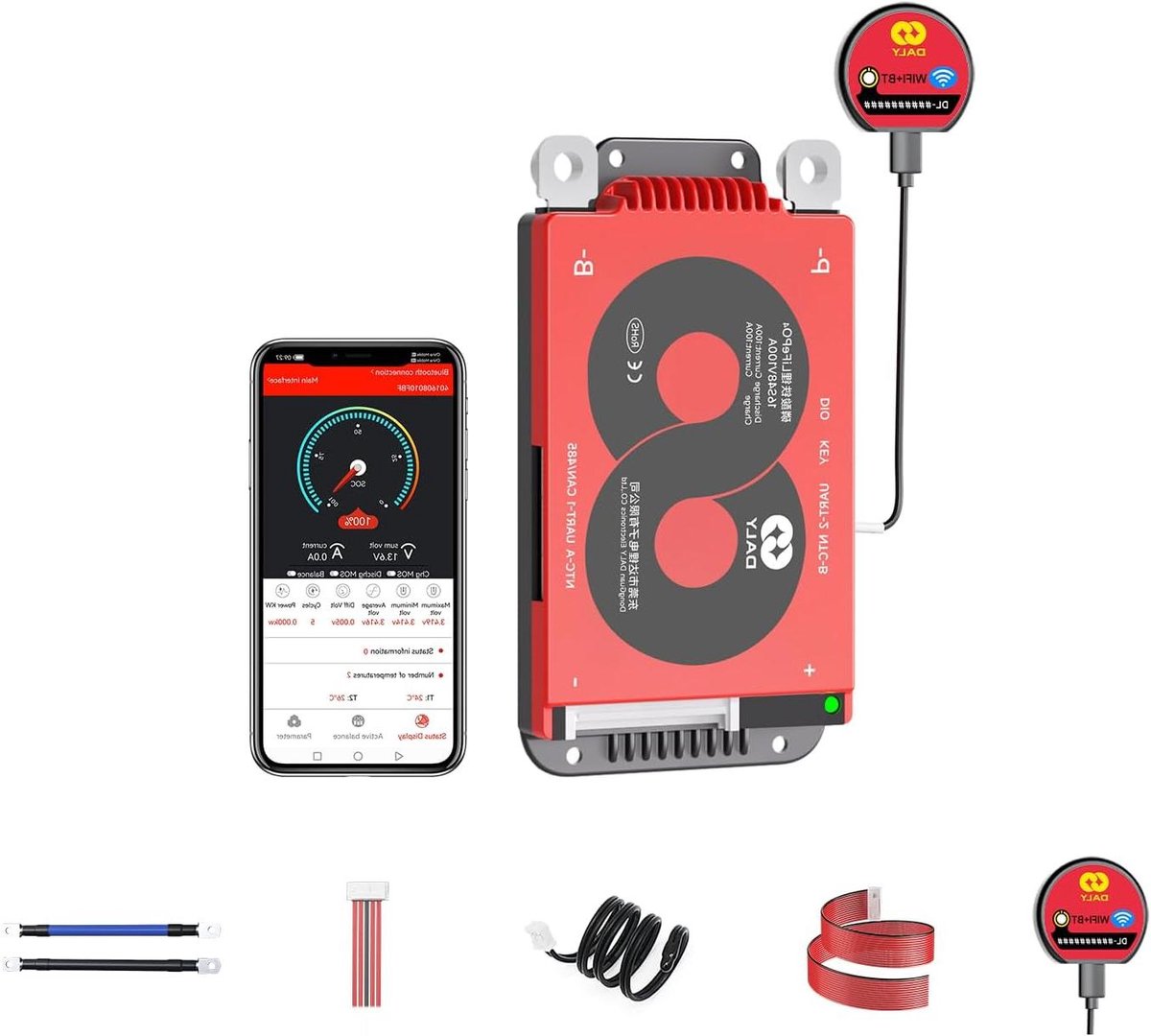 Smart BMS - Batterij Management Systeem - Accupack Beheer - Met WiFi Module - 16S 48V - Zwart