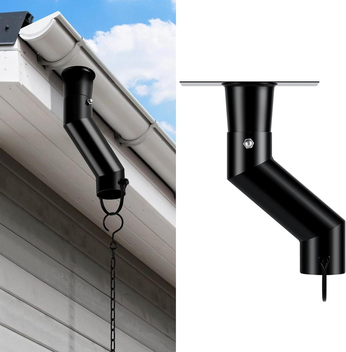 Regenketting Adapter - Goot Uitlaat - Waterafvoer Sturen - Voorkomt Verstopping - 5 x 3 Inch - Zwart