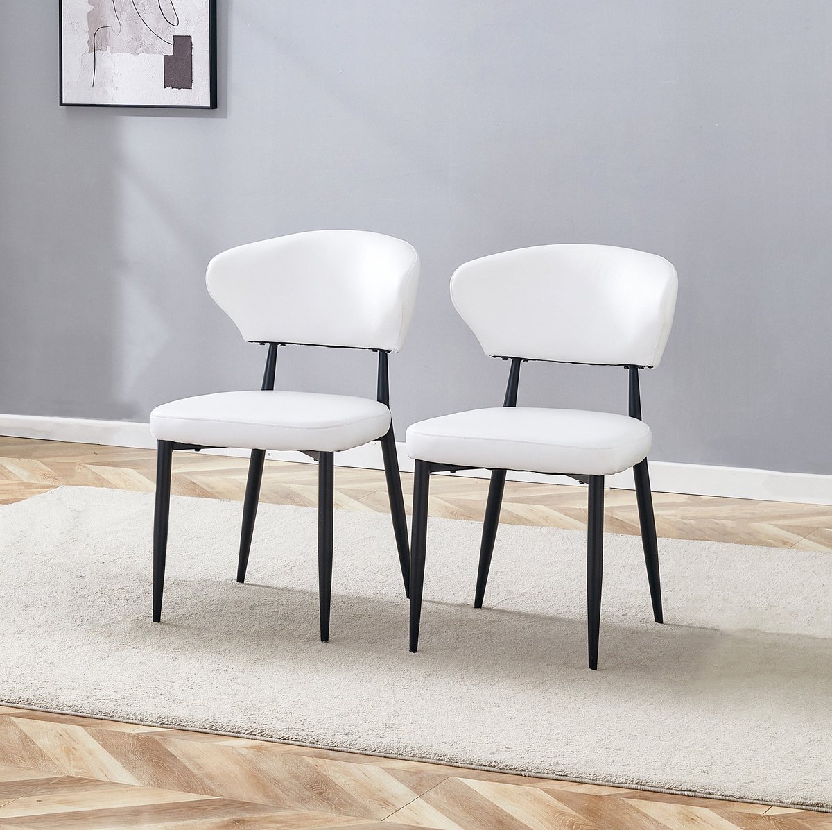 DESMIU Eetkamerstoel – Normale Eetkamerstoel – Set Van 2 – Ergonomisch Met Gebogen Rugleuning – Voor Eetkamer En Keuken – Kunstleer Wit