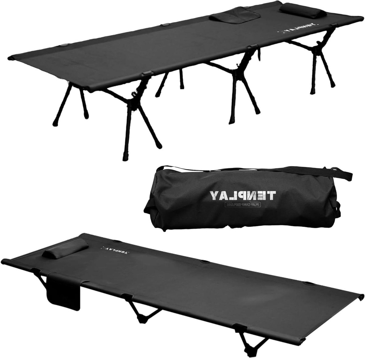 Kampeerbed - Opvouwbaar bed - Buiten slapen - Lichtgewicht aluminium - 150 kg capaciteit - Zwart