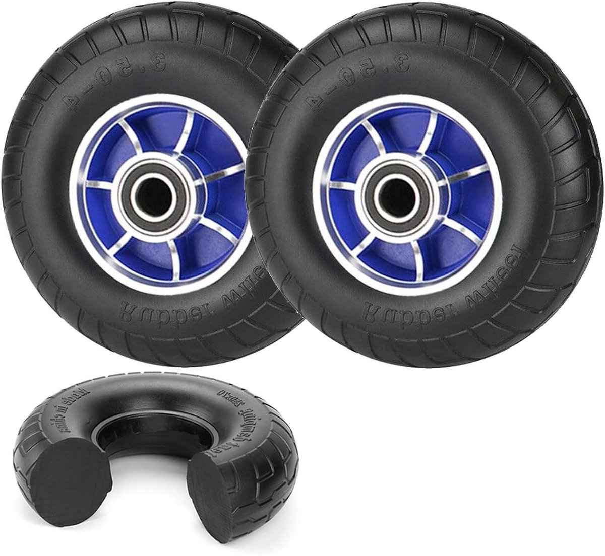 Banden Trolley - Reservewielen Set - Materiaal Transport - Massief Rubber - 450 Kg Capaciteit - Blauw/Rood