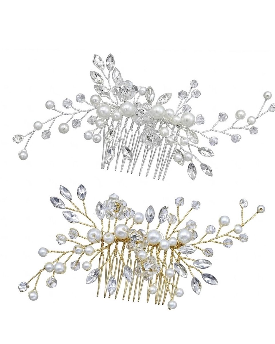 Haaraccessoires voor bruiloft, 2 stuks, bloem, parel, kristal voor bruid, kam en speld bruidskapsel, elegante sieraden voor feest, ceremonie