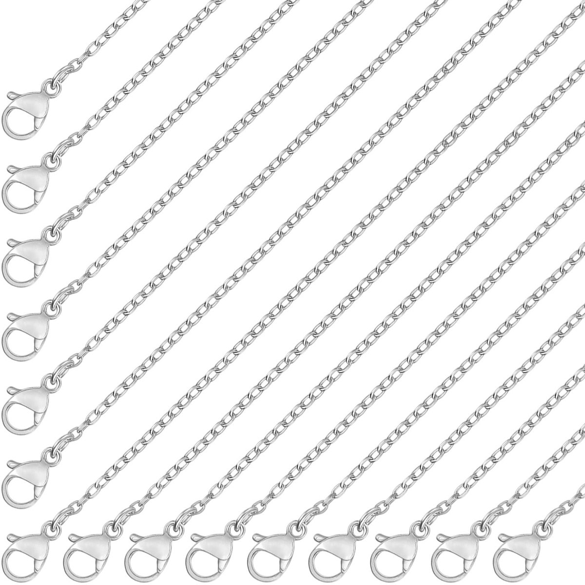 15Stuks Geen Aantasting Zilveren Kettingkettingen voor Sieraden Maken, 45,7/50,8/60,9 cm Roestvrijstalen Schakels met Lobster Gespen DIY Schakels voor Ketting Maken Benodigdheden