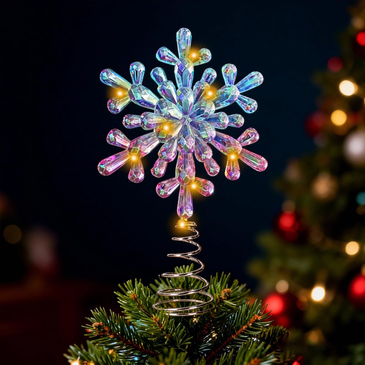 Kerstboompiek sneeuwvlok, 20 cm ster kerstboompiek deco sneeuwvlok kerstboomtop ster-n, kerstboompiek voor kerstboom deco