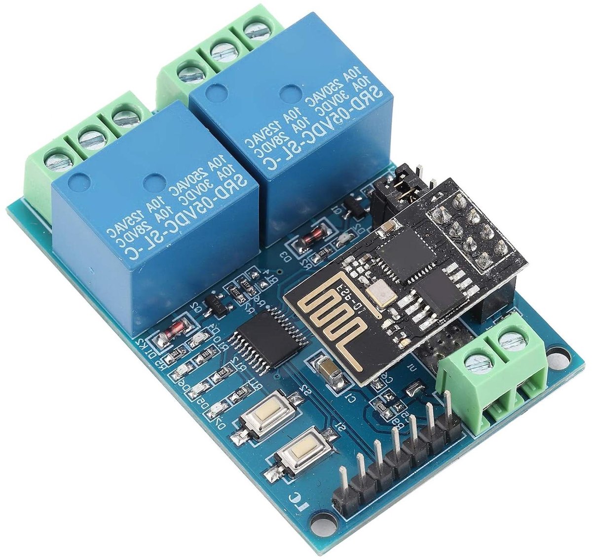 WiFi Relay Module - Dubbel Kanaal - Domotica Bediening - ESP8266 Chip - 6x4x1.5 cm - Zwart
