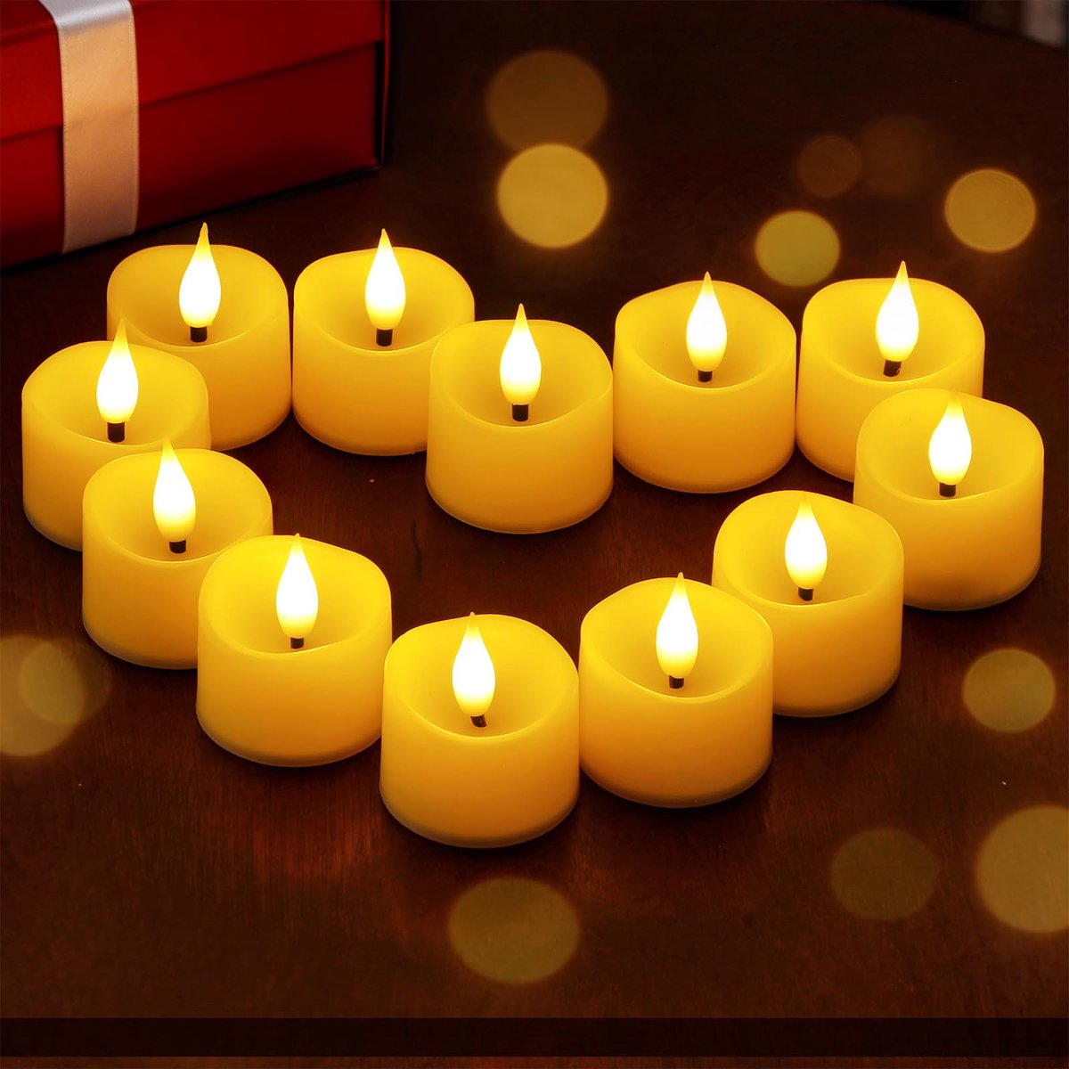 Set van 12 Batterij Thee-lichtjes Ivoor, Kunststof Votiefkaarsen, Vlamloze LED-kaarsen, 3,8cm x4,5cm, 200u Werktijd, Realistisch Flikkeren voor Tafeldecoratie