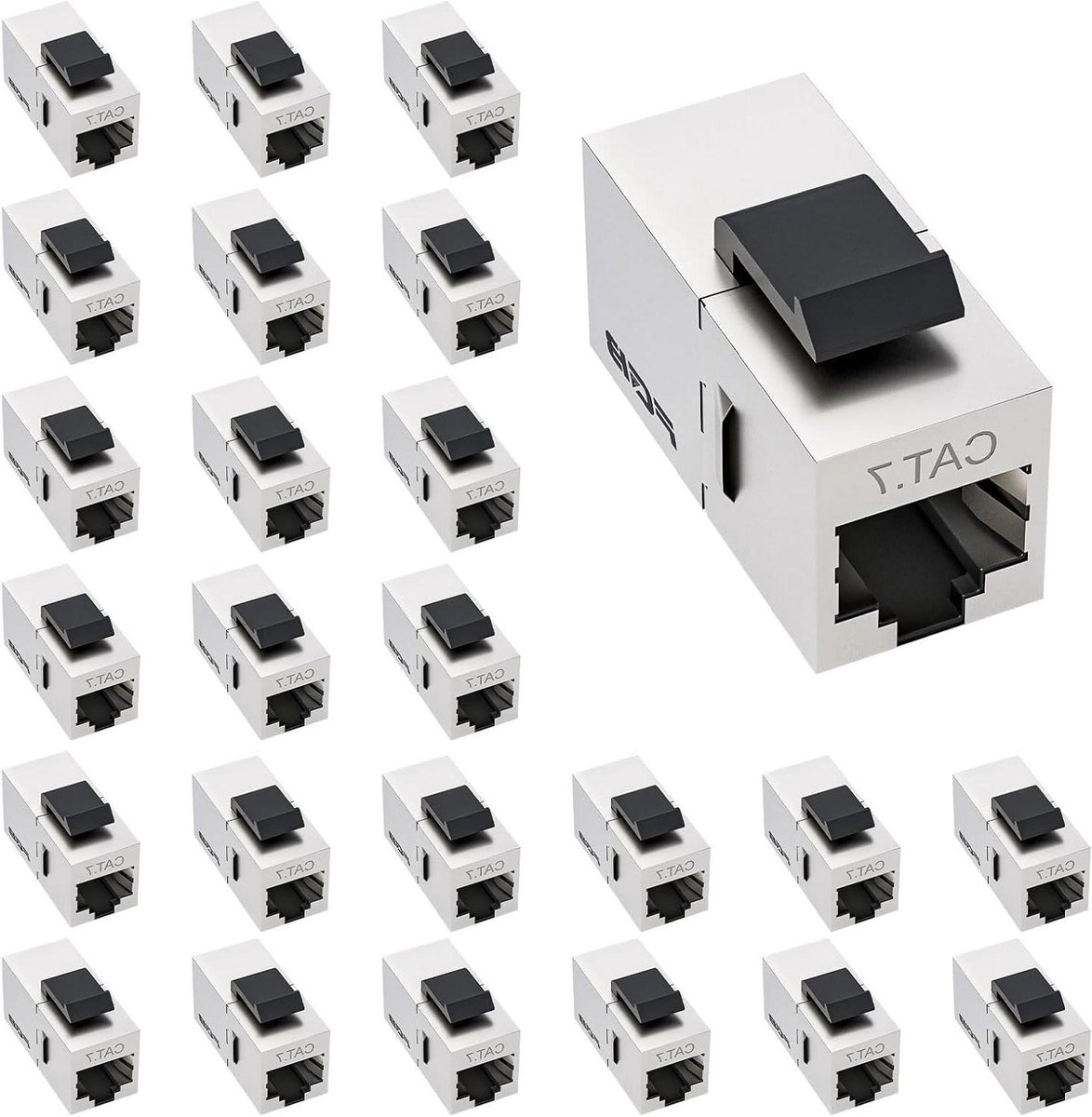 Keystone Module RJ45 - Netwerk Koppelaar - Verlengen Netwerkkabels - Afgeschermde Metalen Behuizing - 25 Stuks - Zilver