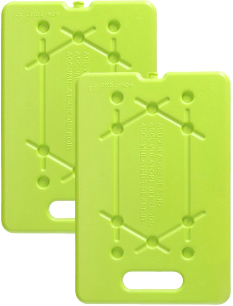 Plasticforte koeltas Koelelementen - 2x - lime groen - plat - 800 gram - 30 x 20 x 1.5 cm - dunne uitvoering