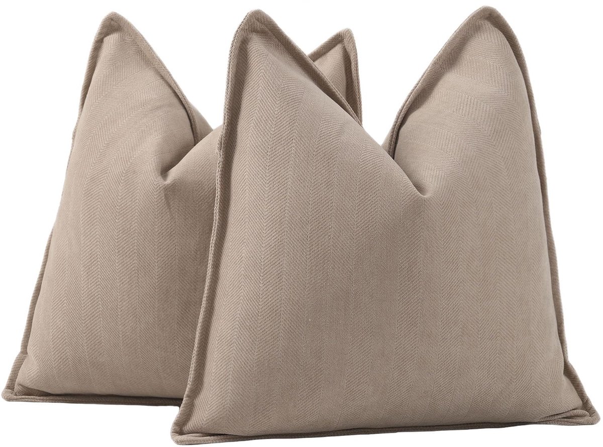 Set van 2 Geweven Chenille Franje kussenslopen Superzachte decoratief kussenhoes voor sofa slaapkamer kussensloop 60x60 cm Kameel