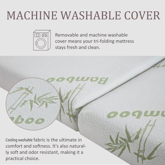 Opvouwbare Matras - Vouwmatras Traagschuim - Logeren en Slapen - Waterdichte Voering - Single 25x75 inch - Wit — afbeelding 4