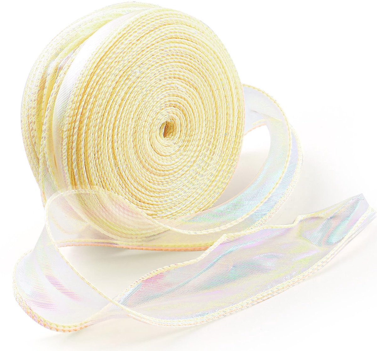 LIFE 1 rol 4 cm x 45,7 m iriserend doorschijnend organza lint, glitter tule chiffon lint voor bloemen boeket geschenkverpakking bruiloft ambachten strikken, beige