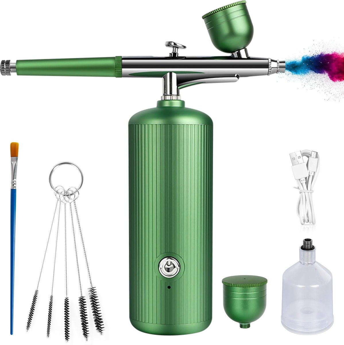 Airbrush-kit met compressor, oplaadbaar, draagbaar, verstoppingsvrije hogedruk-airbrush-set met mondstuk en reinigingsborstelset voor nail art, make-up, kapper, taartdecoratie