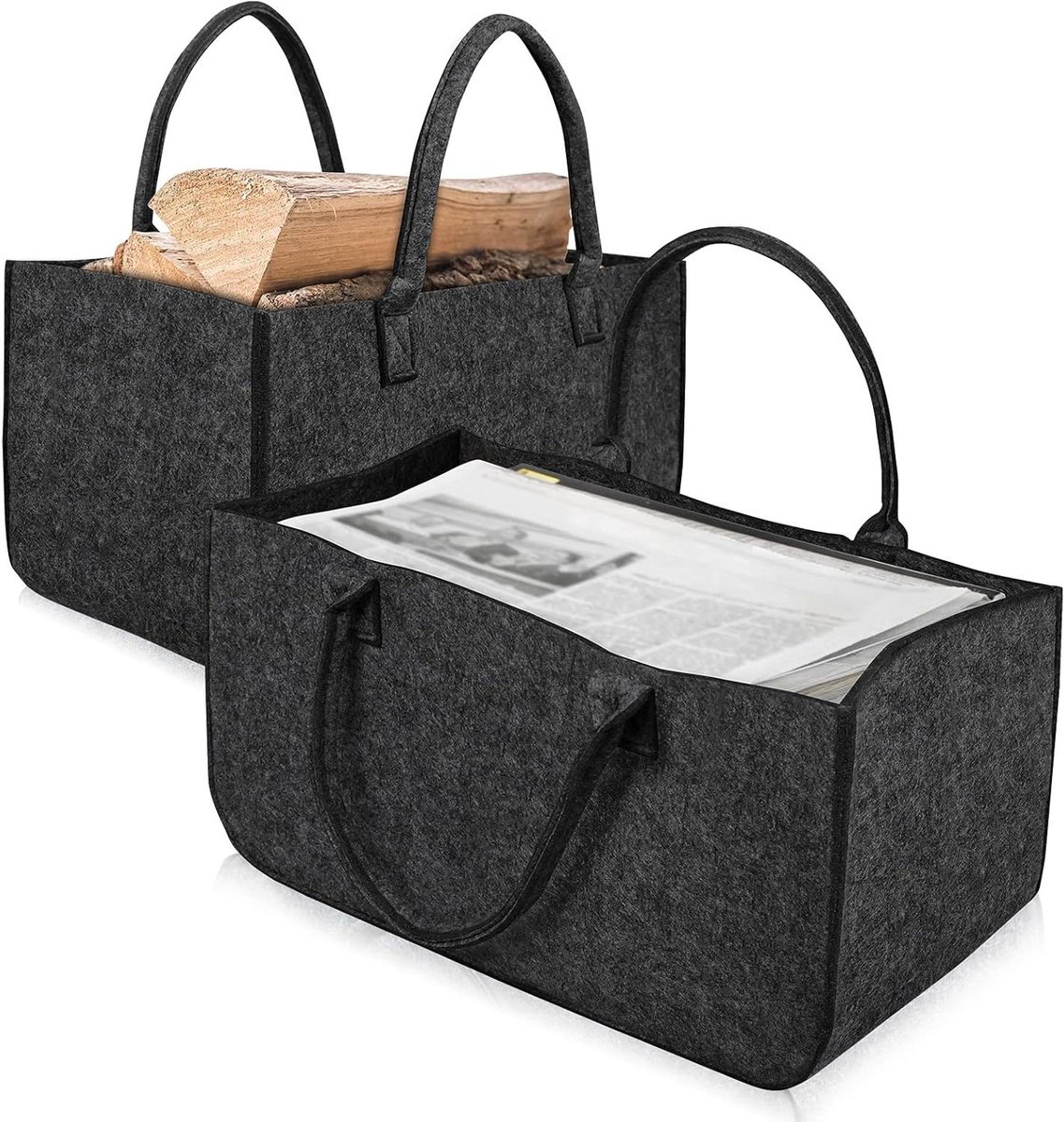 Brandhoutmand Vilt - Opbergtas Hout - Haardhout Opslag - Opvouwbaar Design - 50 x 25 x 25 cm - Antraciet