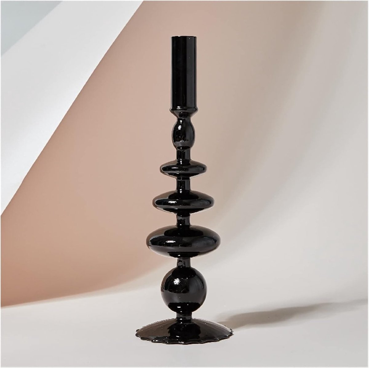 Houders Retro Glass Classic Craft Candlesticks Houders for Bruiloft Decoraties Glazen kaarshouder (Color : Black)