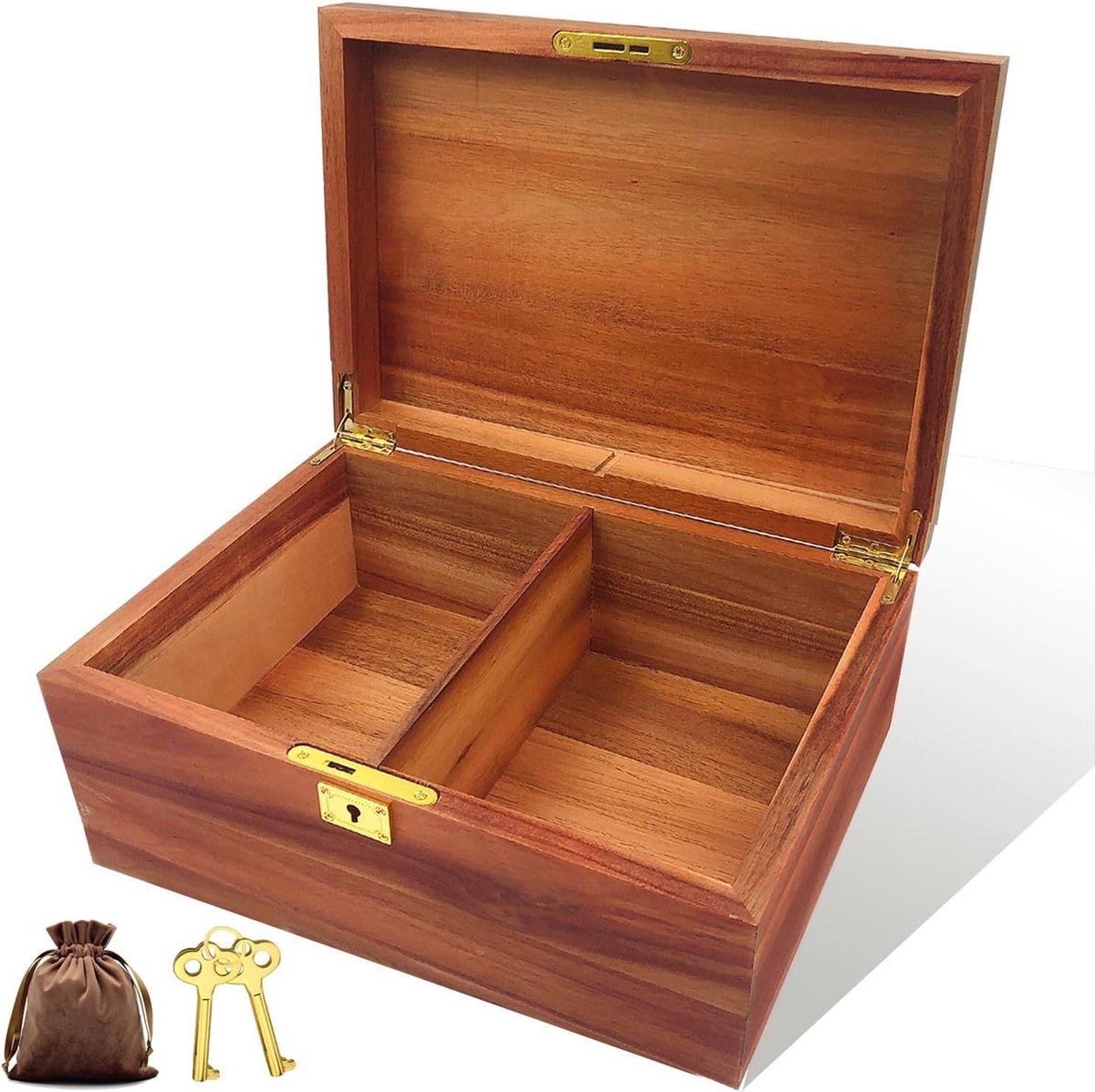Houten Aandenkist - Opbergbox Decoratief - Spullen Opbergen - Verstelbare Scheidingswand - 28 x 22 x 5 cm - Roodbruin