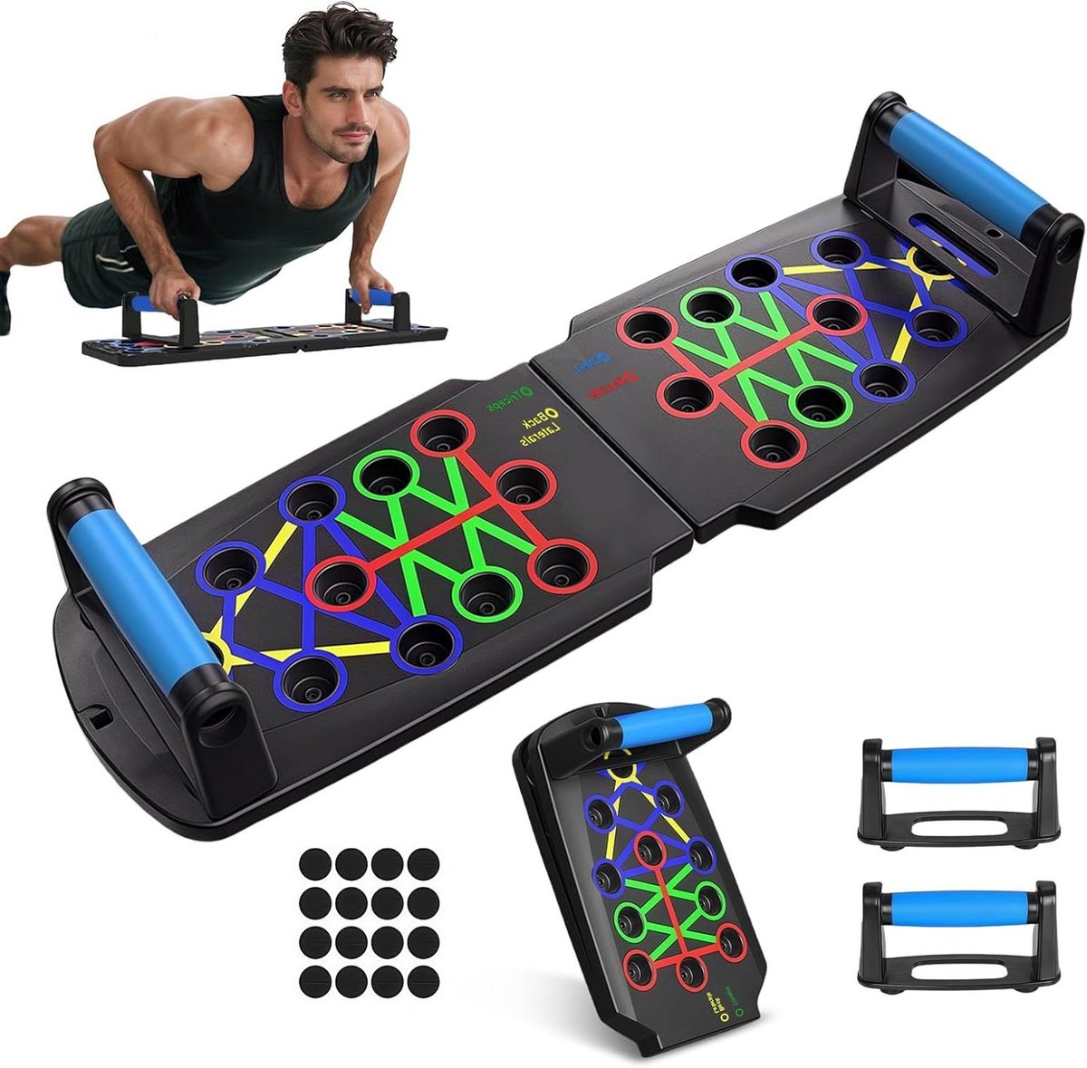 Push-up Board - Fitness Tool - Kracht Training - 28 Verschillende Posities - 31.5 x 21.5 cm - Multicolor