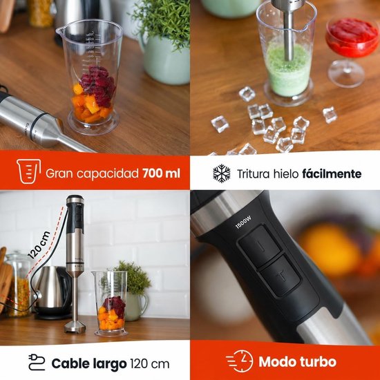 Staafmixer - Roestvrij staal - Krachtige 1500W motor - Traploze snelheidsregeling - Voor Smoothies, Soepen en Sauzen — afbeelding 5