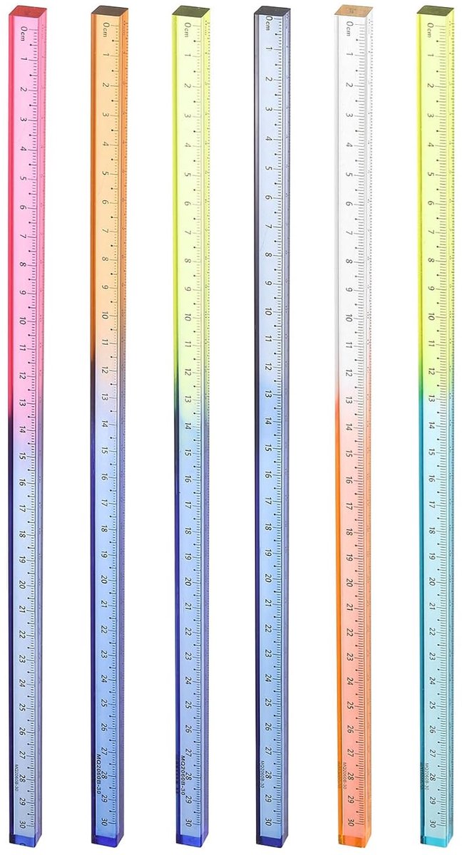 Acryl Linialen Set - Meetinstrumenten Kubus - Nauwkeurig Meten - Transparant Kleurverloop - 30 Cm - Meerdere Kleuren