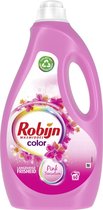 Bouteille rose de lessive Robijn Color Pink Sensation avec imprimé floral et indication de 60 lavages.
