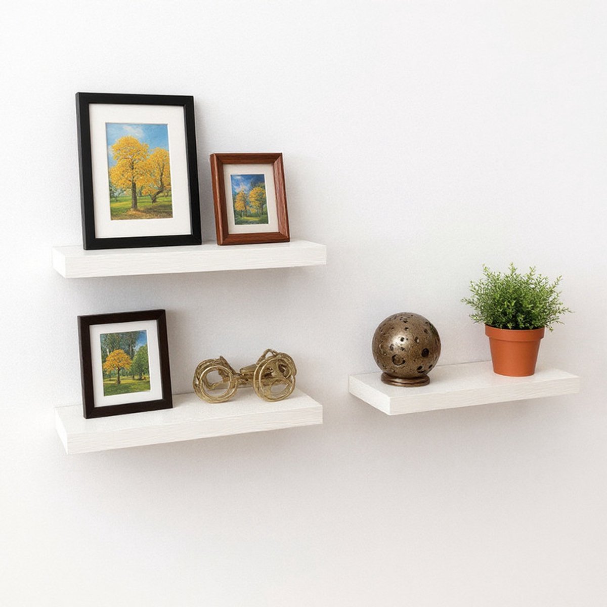 EGGREE Set van 3 witte zwevende planken - Wandplanken van MDF -hout voor boeken en decoratie (40 x 14 x 3 cm)