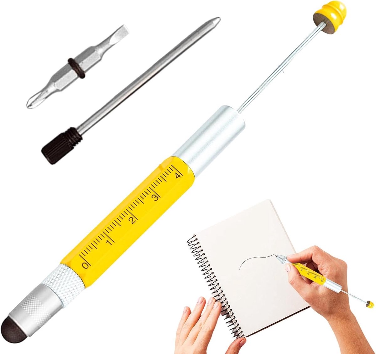 Gereedschap Pen - Multifunctionele Pen - Huisreparatie Hobby - 6-in-1 Meetinstrument - 16.6 cm - Geel