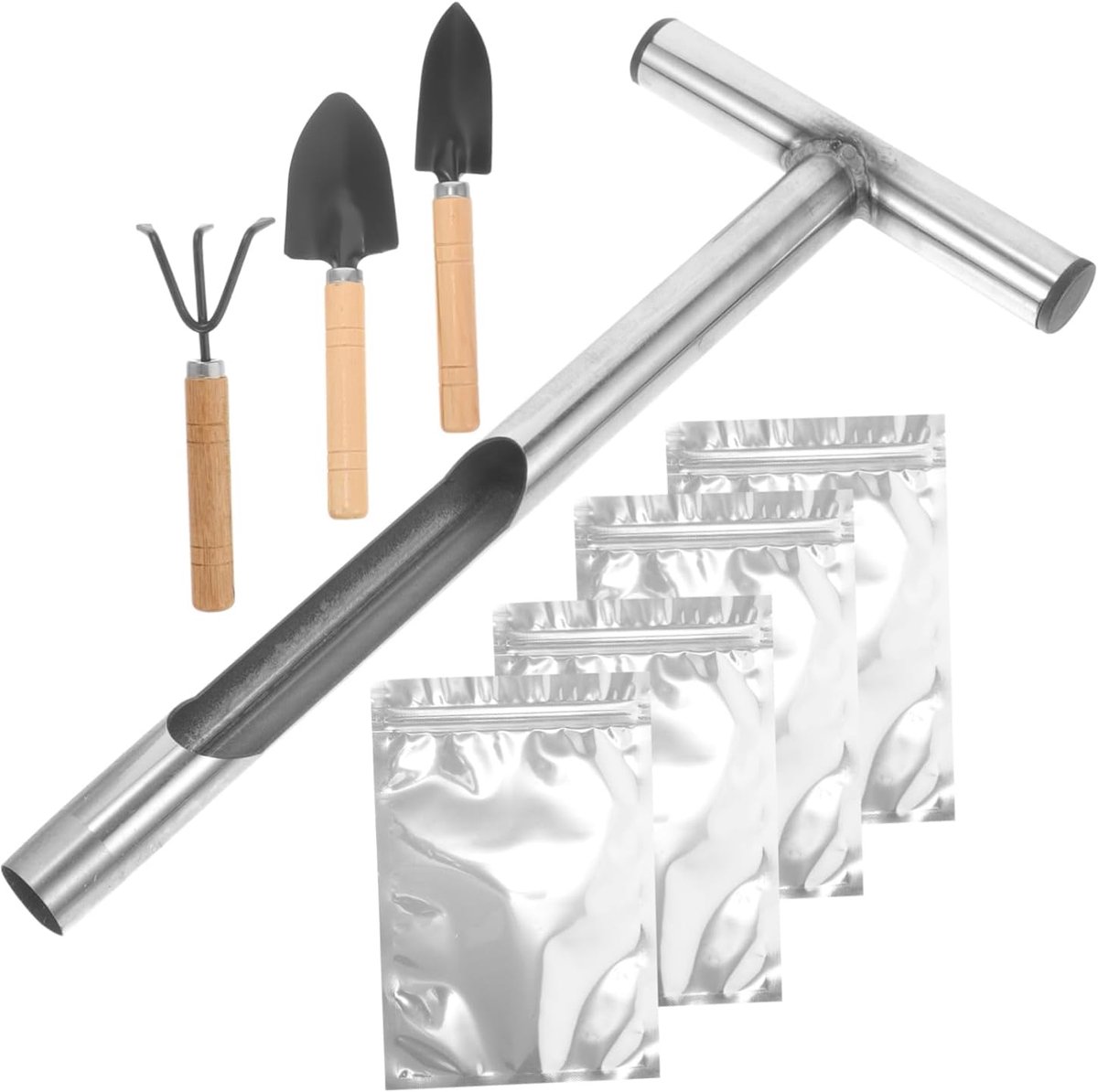 Grondsonde - Bodemtester - Bodemmonsters nemen - Ergonomisch T-handvat - 346 cm - Zilver