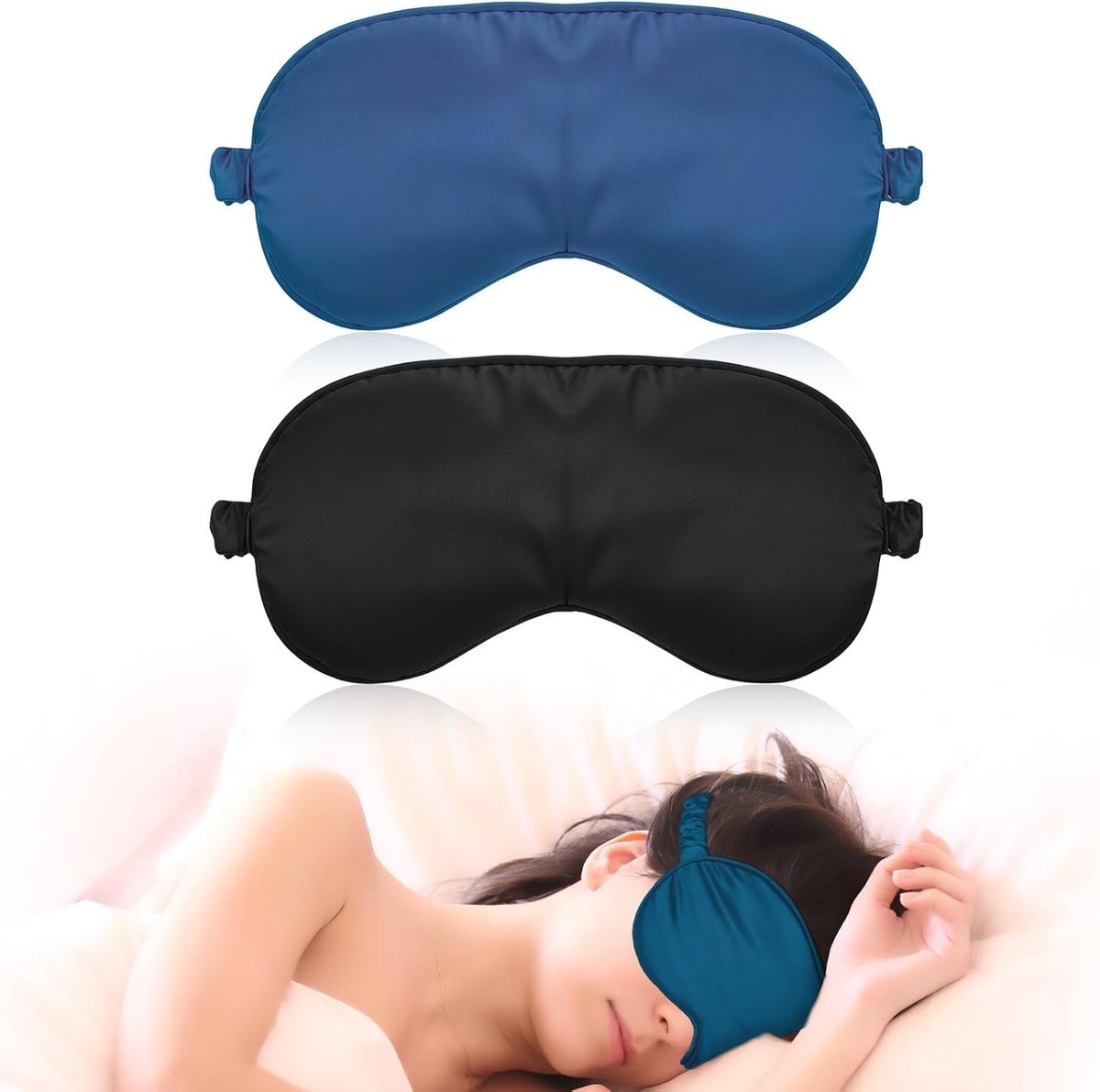 Zijden Slaapmasker - Zwart en Marineblauw - Zacht en Comfortabel - Verstelbare Hoofdband - Voor Dames